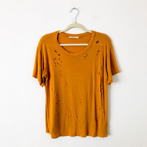 🛒 5/$25 Gage USA Mustard Color Top w Yeezy Inspired Holes